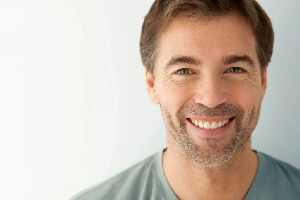Senior man smiling confidently with new dentures