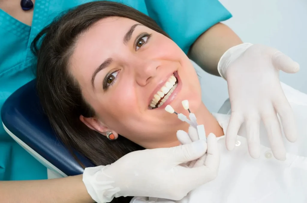 Close-up of clear ceramic braces on teeth